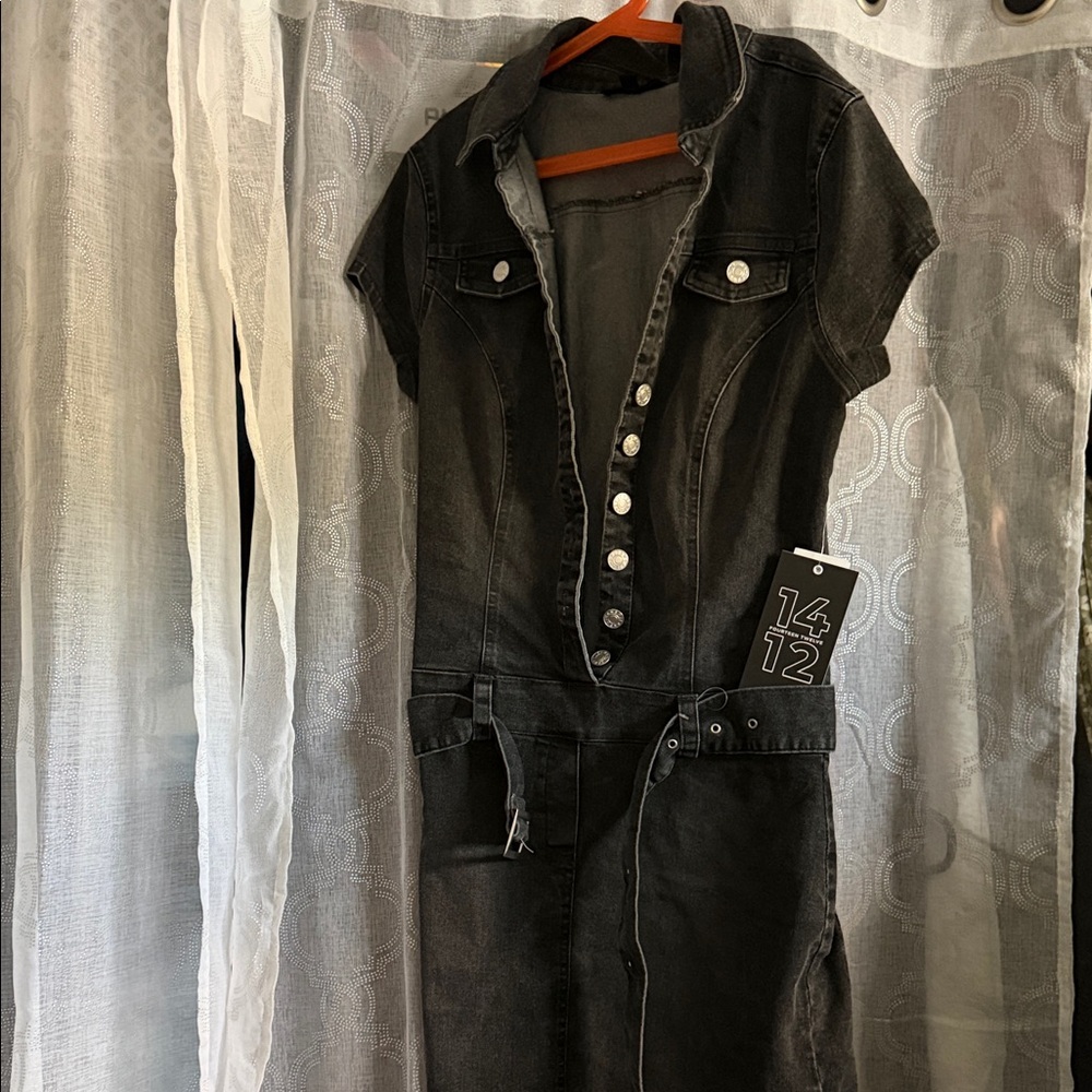 Black Denim Button-Front Women's Dress